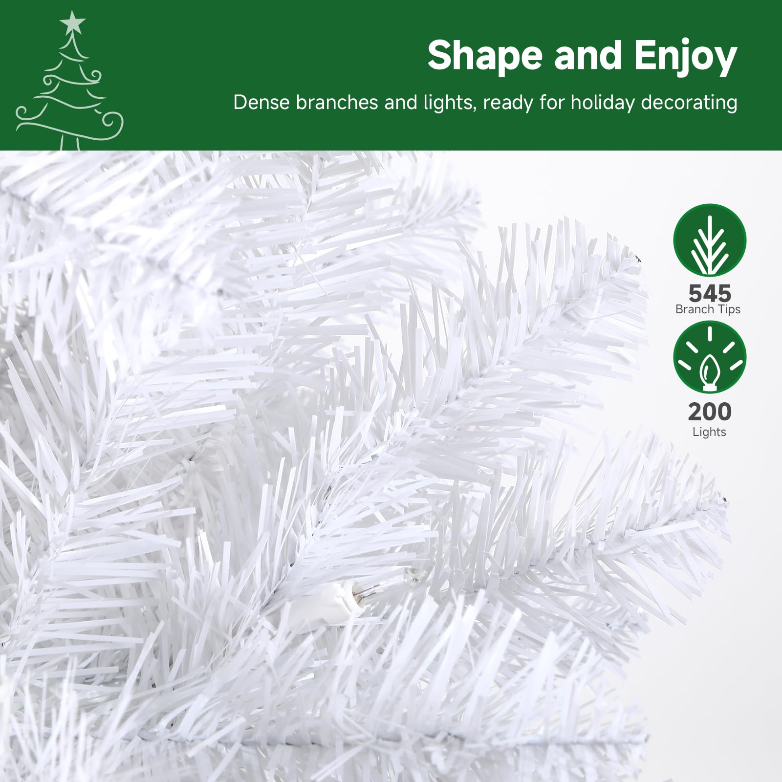 SHareconn 6ft Prelit Artificial Hinged Slim Pencil Christmas Tree with Warm White Lights, Full Branch Tips, Perfect Choice Decoration for Xmas Holiday, 6 FT, White - SHareconn