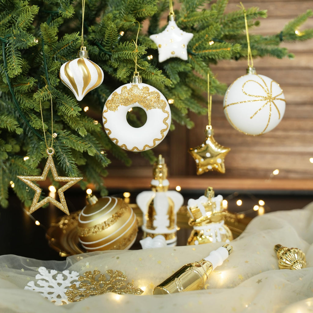 70 Pcs Christmas Ball Ornament Set, White and Gold