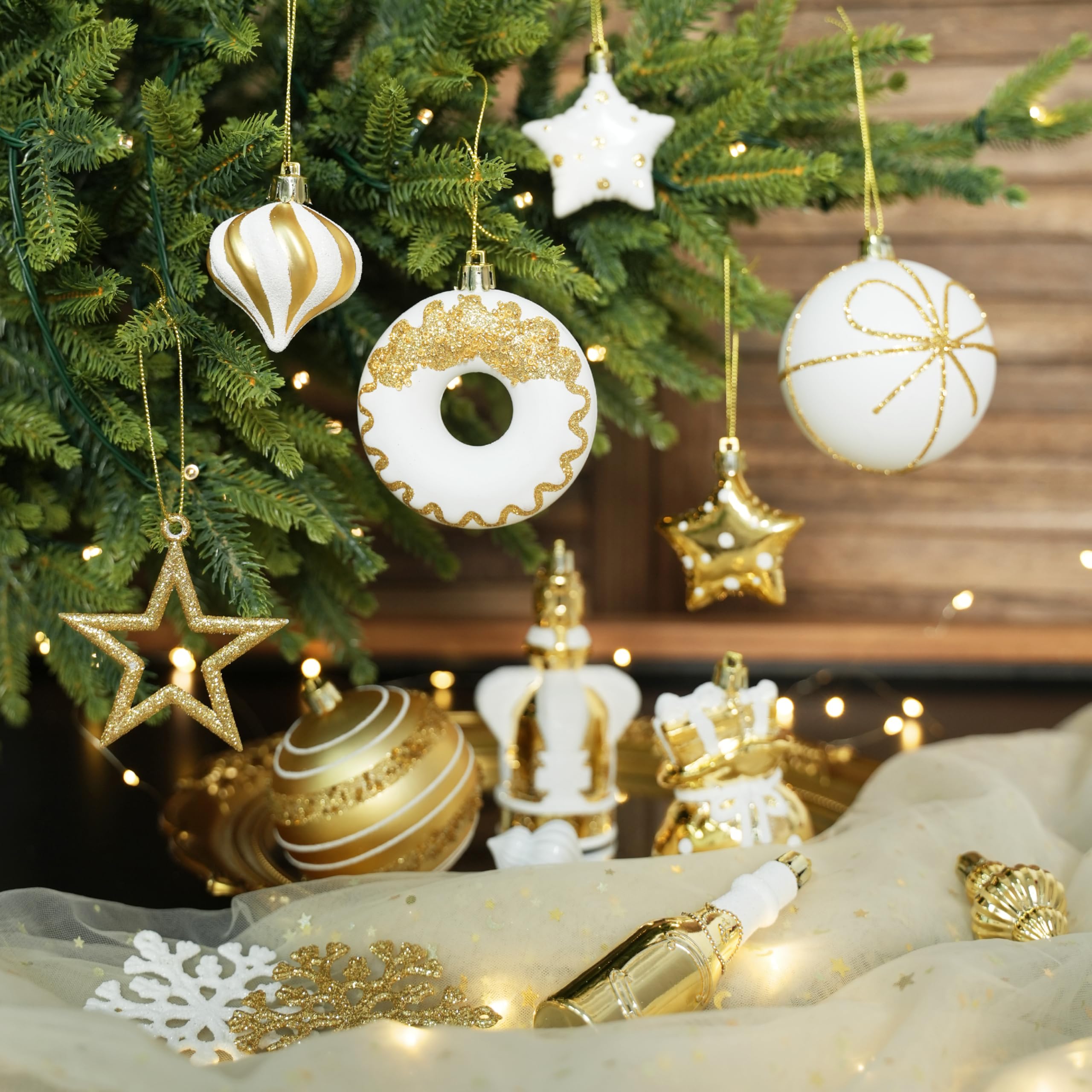 70 Pcs Christmas Ball Ornament Set, White and Gold
