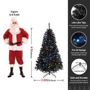 SHareconn 4ft Prelit Premium Artificial Hinged Christmas Tree with 170 RGB Lights, 414 Branch Tips and Foldable Metal Stand, Perfect Choice for Xmas Decoration, 4 FT, Black - SHareconn