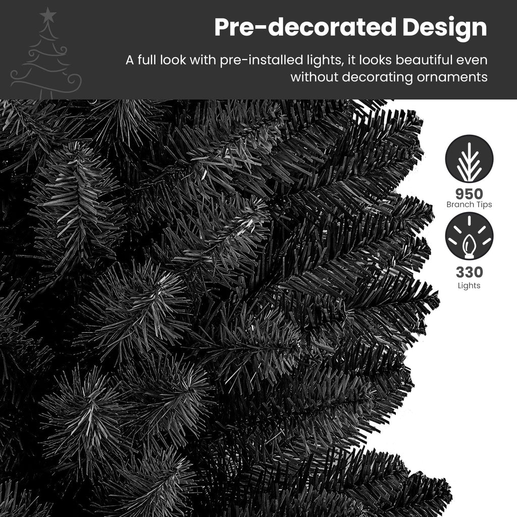 SHareconn 6ft Prelit Premium Artificial Hinged Christmas Tree with Remote Control,Timer,and 330 Warm White & Color LED Changing Lights,950 Branch Tips,Perfect Choice for Xmas Decoration,6 FT,Black - SHareconn