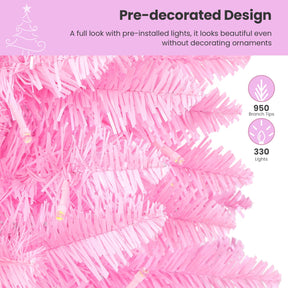 SHareconn 6ft Prelit Premium Artificial Hinged Christmas Tree with Remote Control,Timer,and 330 Warm White & Color LED Changing Lights,950 Branch Tips,Perfect Choice for Xmas Decoration,6 FT,Pink - SHareconn
