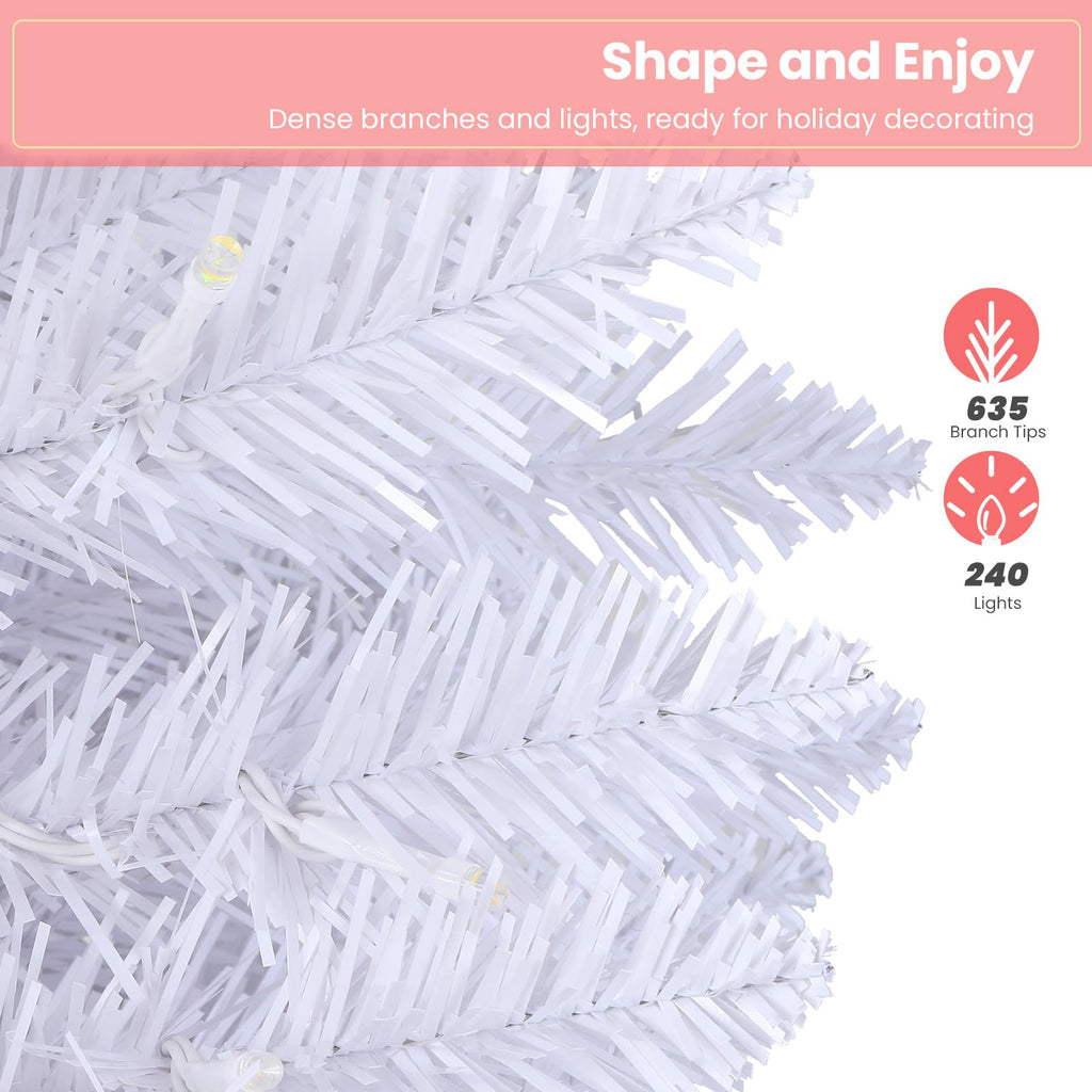 SHareconn 6ft Prelit Artificial Hinged Slim Pencil Christmas Tree, Pre-Lit 240 Warm White & Multi-Color Lights with Remote Control, Full Branch Tips, First Choice Decorations for X-mas, 6 FT White - SHareconn