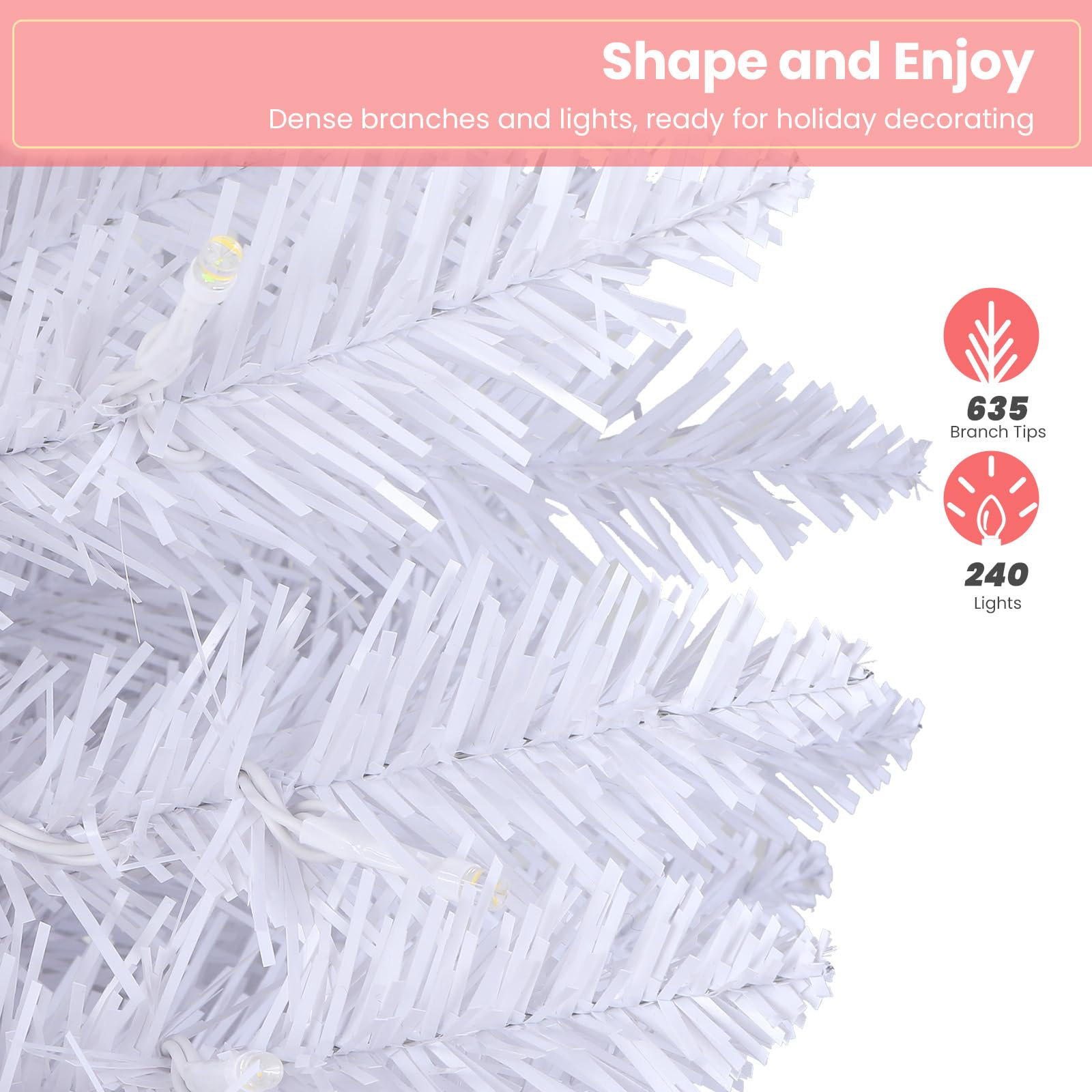 SHareconn 6ft Prelit Artificial Hinged Slim Pencil Christmas Tree, Pre-Lit 240 Warm White & Multi-Color Lights with Remote Control, Full Branch Tips, First Choice Decorations for X-mas, 6 FT White - SHareconn