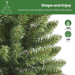 SHareconn 7.5ft Prelit Artificial Hinged Slim Pencil Christmas Tree, Pre-Lit 310 Warm White & Multi-Color Lights with Remote Control, Full Branch Tips, First Choice Decorations for X-mas, 7.5 FT,Green - SHareconn