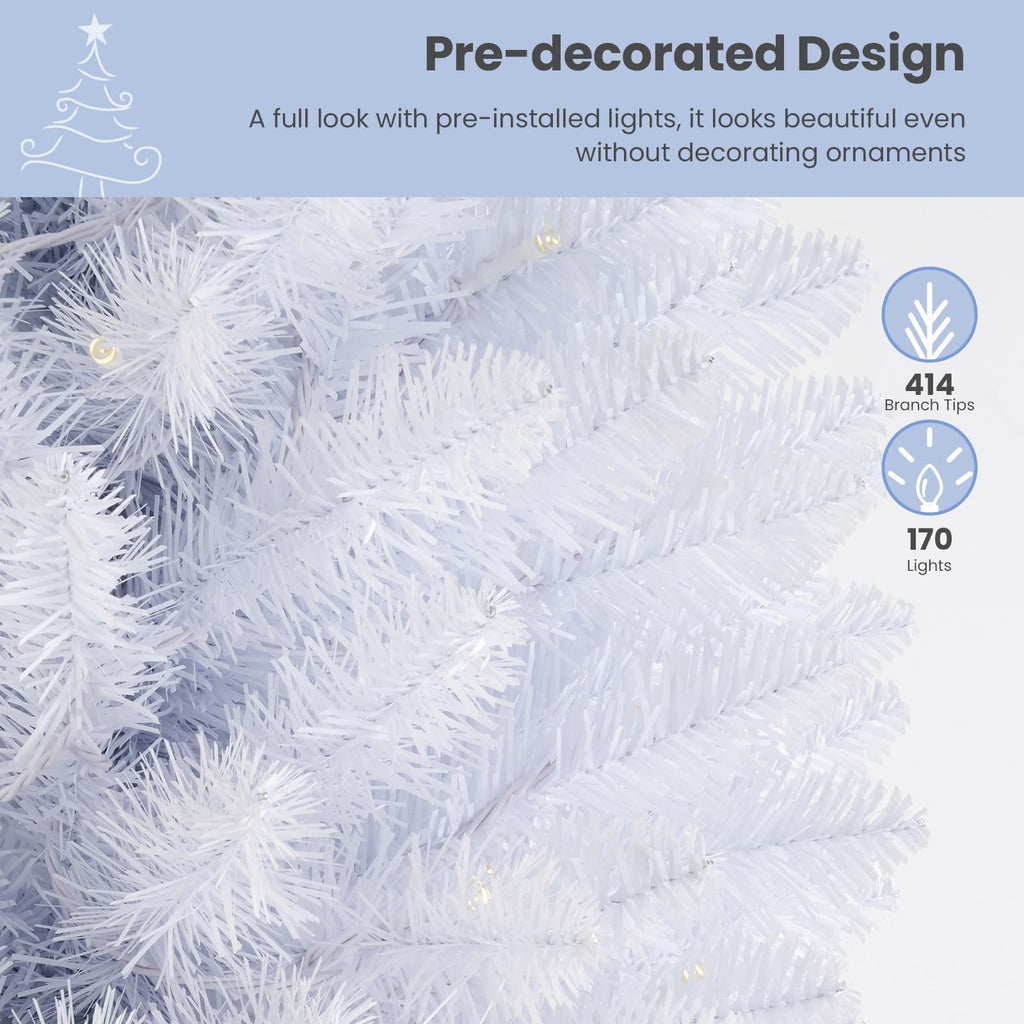 SHareconn 6ft Prelit Premium Artificial Hinged Christmas Tree with Remote Control,Timer, Warm White & Color LED Changing Lights, Branch Tips, Perfect Choice for Xmas Decoration, 6 FT,White - SHareconn