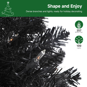 SHareconn 4ft Prelit Artificial Hinged Slim Pencil Christmas Tree with Warm White Lights, Full Branch Tips, Perfect Choice Decoration for Xmas Holiday, 4 FT, Black - SHareconn