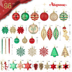 96pcs Red Green & Gold Forest Theme and Animal Designs Christmas Tree Ornaments Set