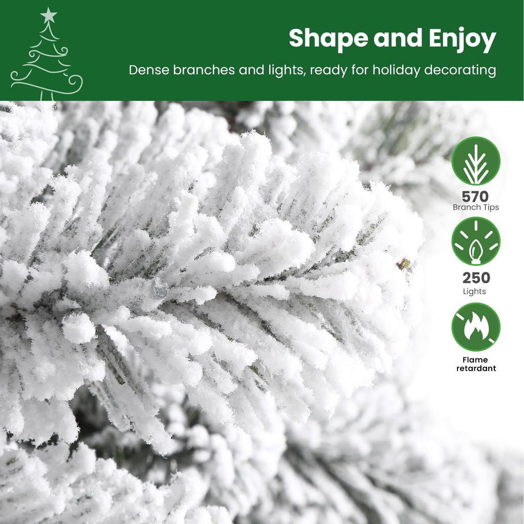 SHareconn 7ft Prelit Snow Flocked Artificial Holiday Christmas Tree with Remote (Upgraded), 400 Pre-Lit Multi-Color RGB Lights, Full Snow Branch Tips for Home, Office, Party Decoration, 7 FT - SHareconn