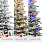 6ft Prelit Artificial Hinged Upgraded Snow Flocked Christmas Tree with Remote, 380 Pre-Lit Multi-Color RGB Lights and 1045 PE & PVC Branch Tips, Perfect Choice for Xmas Decoration, 6 FT - SHareconn