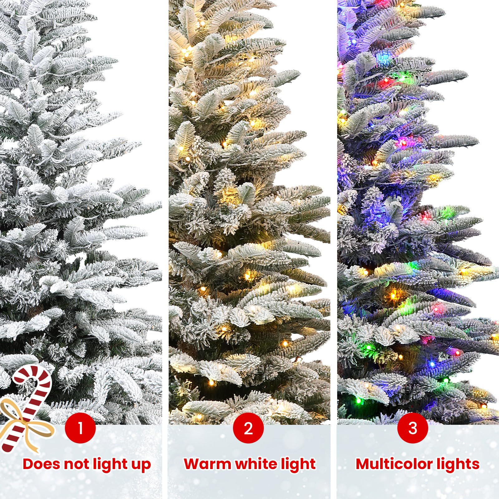 6ft Prelit Artificial Hinged Upgraded Snow Flocked Christmas Tree with Remote, 380 Pre-Lit Multi-Color RGB Lights and 1045 PE & PVC Branch Tips, Perfect Choice for Xmas Decoration, 6 FT - SHareconn