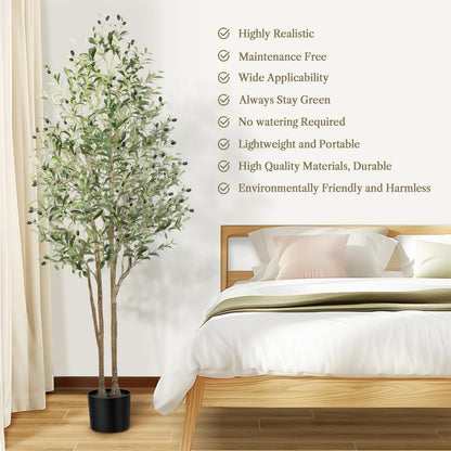 Artificial Olive Tree, Fake Olive Tree with Lifelike Olive Leaves, Faux Olive Tree Indoor Outdoor for Home Living Room Bedroom Balcony Corner Office Garden Decor