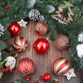 12PCS 80mm Red & Gold Christmas Balls Ornaments with Lanyard