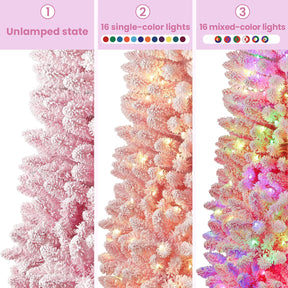 SHareconn 7.5ft Prelit Snow Flocked Artificial Hinged Slim Pencil Christmas Tree, with Remote Controlled Multi-Color RGB Lights, Full Branch Tips,Good Choice Decoration for Xmas Holiday,7.5 FT, Pink - SHareconn
