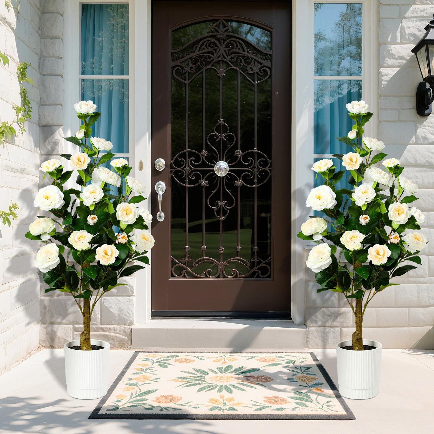 2 Pack Faux White/Pink/Orange Camellia Tree, 3FT/4FT