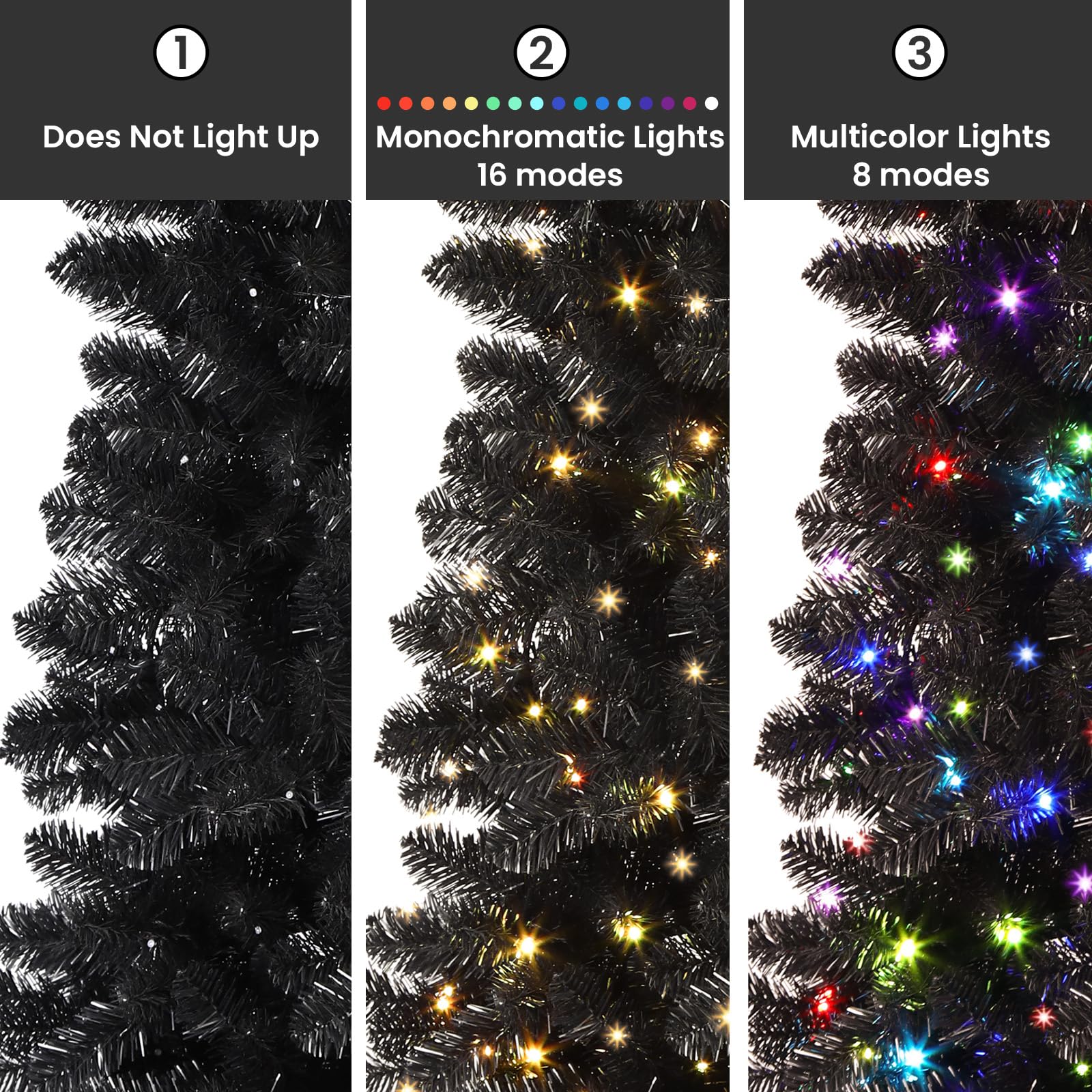 SHareconn 6ft Prelit Premium Artificial Hinged Christmas Tree with 250 RGB Lights, 952 Branch Tips and Foldable Metal Stand, Perfect Choice for Xmas Decoration, 6 FT, Black - SHareconn
