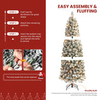 SHareconn 6ft Prelit Snow Flocked Artificial Hinged Slim Pencil Christmas Tree with Warm White Lights, Full Branch Tips, Perfect Choice Decoration for Xmas Holiday, 6 FT, White - SHareconn