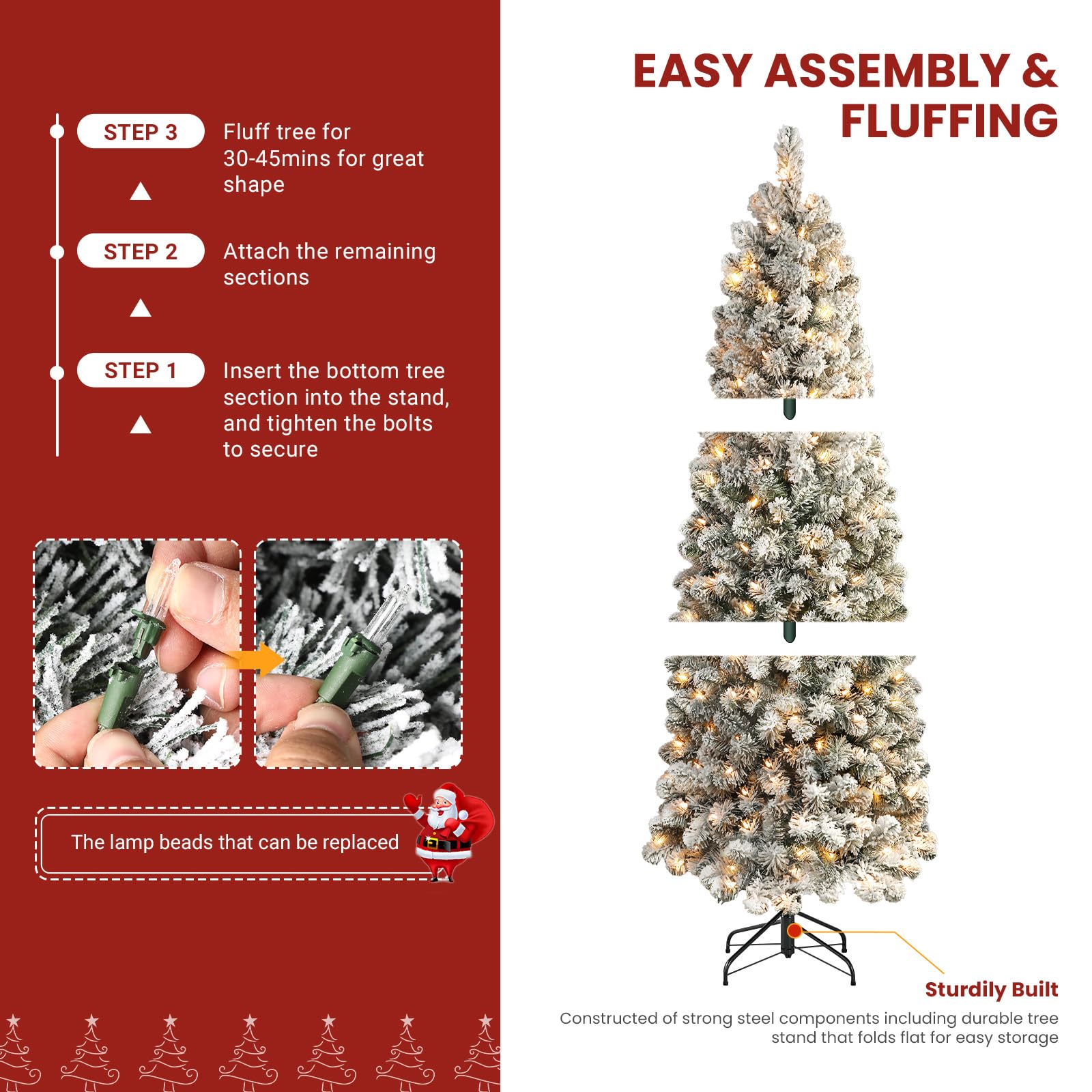 SHareconn 6ft Prelit Snow Flocked Artificial Hinged Slim Pencil Christmas Tree with Warm White Lights, Full Branch Tips, Perfect Choice Decoration for Xmas Holiday, 6 FT, White - SHareconn