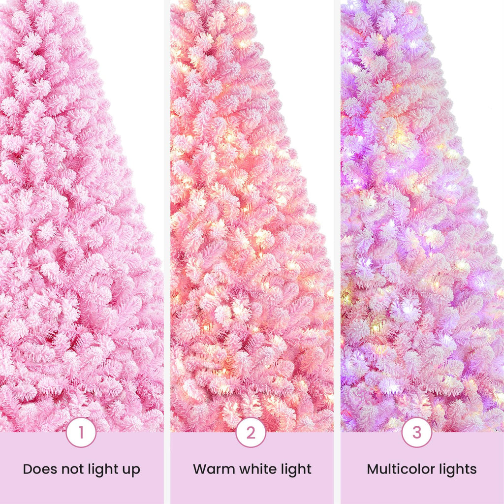 SHareconn 4ft Prelit Snow Flocked Artificial Holiday Christmas Tree with Remote (Upgraded), 170 Pre-Lit Multi-Color RGB Lights, Full Snow Branch Tips for Home, Office, Party Decoration, 4 FT, Pink - SHareconn