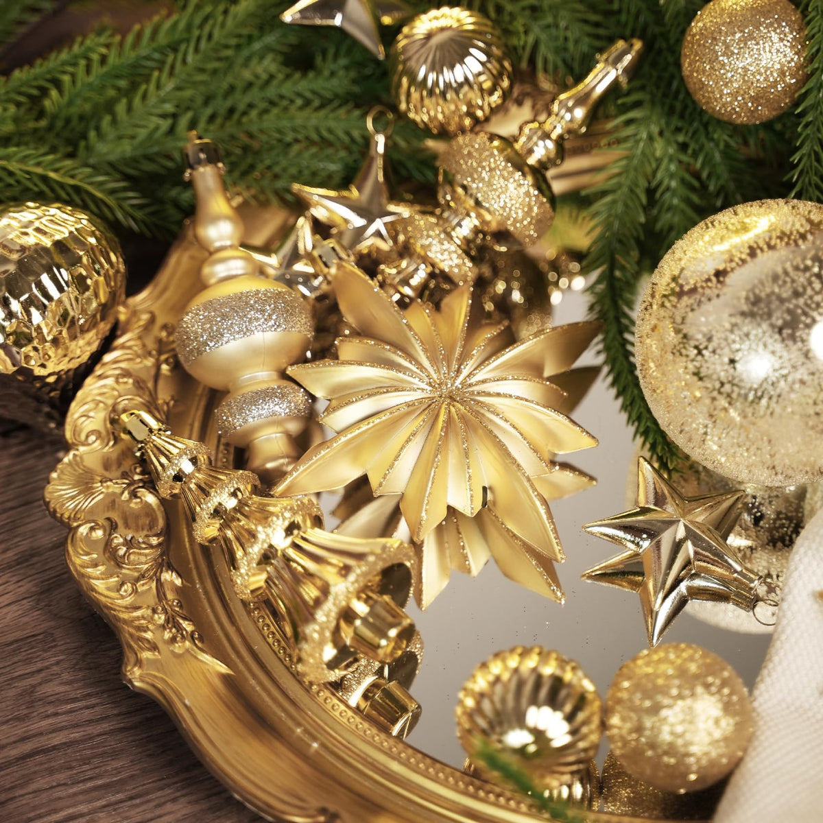 80pcs Christmas Balls Ornaments Set with Hanging Strings, Deep and Light Gold - SHareconn