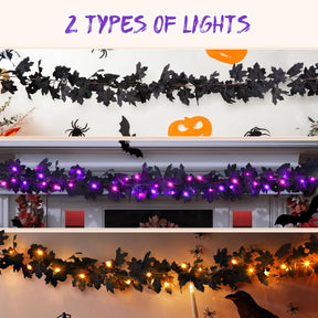 2 Pcs Halloween Black Garlands Decorations with Color Lights and Timer-6FT - SHareconn