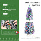 4ft Prelit Multi-Color RGB Lights Snow Flocked Artificial Hinged Slim Pencil Christmas Tree with Remote Control