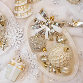 82pcs Gold and White Christmas Balls Ornaments Set with Hanging Strings