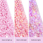SHareconn 6ft Prelit Snow Flocked Artificial Holiday Christmas Tree with Remote (Upgraded), 330 Pre-Lit Multi-Color RGB Lights, Full Snow Branch Tips for Home, Office, Party Decoration, 6 FT, Pink - SHareconn