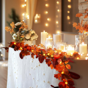 6FT Autumn Pumpkin & Maple Leaves Garland with Prelit 30 LED Lights [Warm White & Orange] - SHareconn