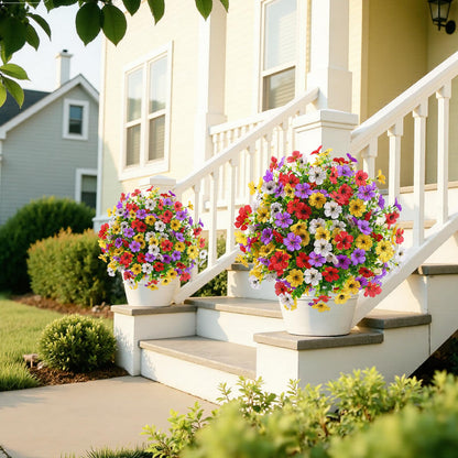 Alupssuc 2Pcs 20" Artificial Topiary Ball Flowers, Spring Outdoor Decoration with Spike, UV Resistant Faux Summer Plants, Faux Bushes Plants, Red Purple Yellow White for Garden, Porch & Patio Decor