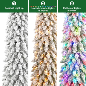 3FT Pre-Lit Snow Flocked Pencil Christmas Tree with Remote Controlled Multi-Color RGB Lights