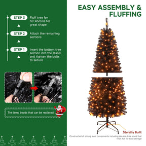SHareconn 4ft Prelit Artificial Hinged Slim Pencil Christmas Tree with Warm White Lights, Full Branch Tips, Perfect Choice Decoration for Xmas Holiday, 4 FT, Black - SHareconn