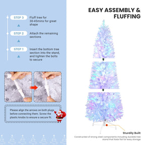 SHareconn 5ft Prelit Artificial Hinged Slim Pencil Christmas Tree, with Remote Controlled Multi-Color RGB Lights, Full Branch Tips, Perfect Choice Decoration for Xmas Holiday, 5 FT, White - SHareconn