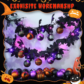 30ct 2.36 Inch Halloween Tree Colored Shatterproof Plastic Ball Ornaments(Black & Orange Purple, 6cm) - SHareconn