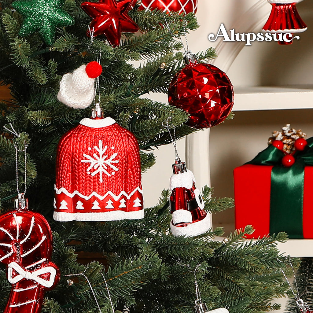 85ct RedGreenWhite Christmas Balls Ornaments Set with Hanging Strings