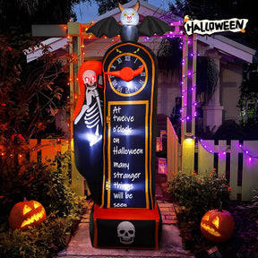 8FT Halloween Inflatables White Bone and Clock Decoration with LED and Spinning Hands - SHareconn
