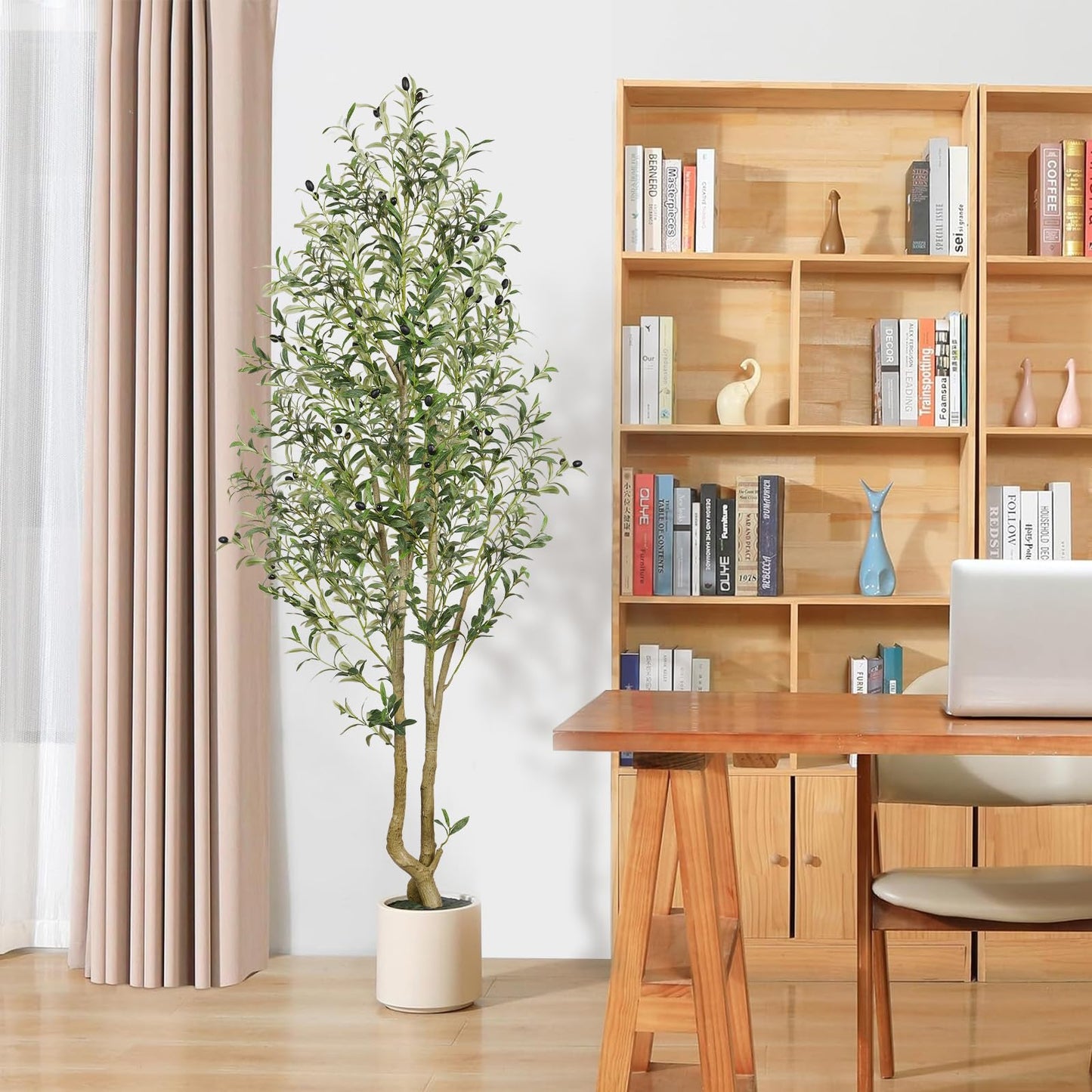 Alupssuc 4FT Artificial Olive Tree, Faux Olive Tree with Curved Trunk & Lifelike Leaves in White Pots, 120cm