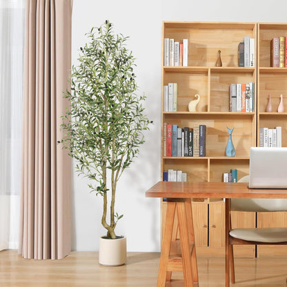 Alupssuc 4FT Artificial Olive Tree, Faux Olive Tree with Curved Trunk & Lifelike Leaves in White Pots, 120cm