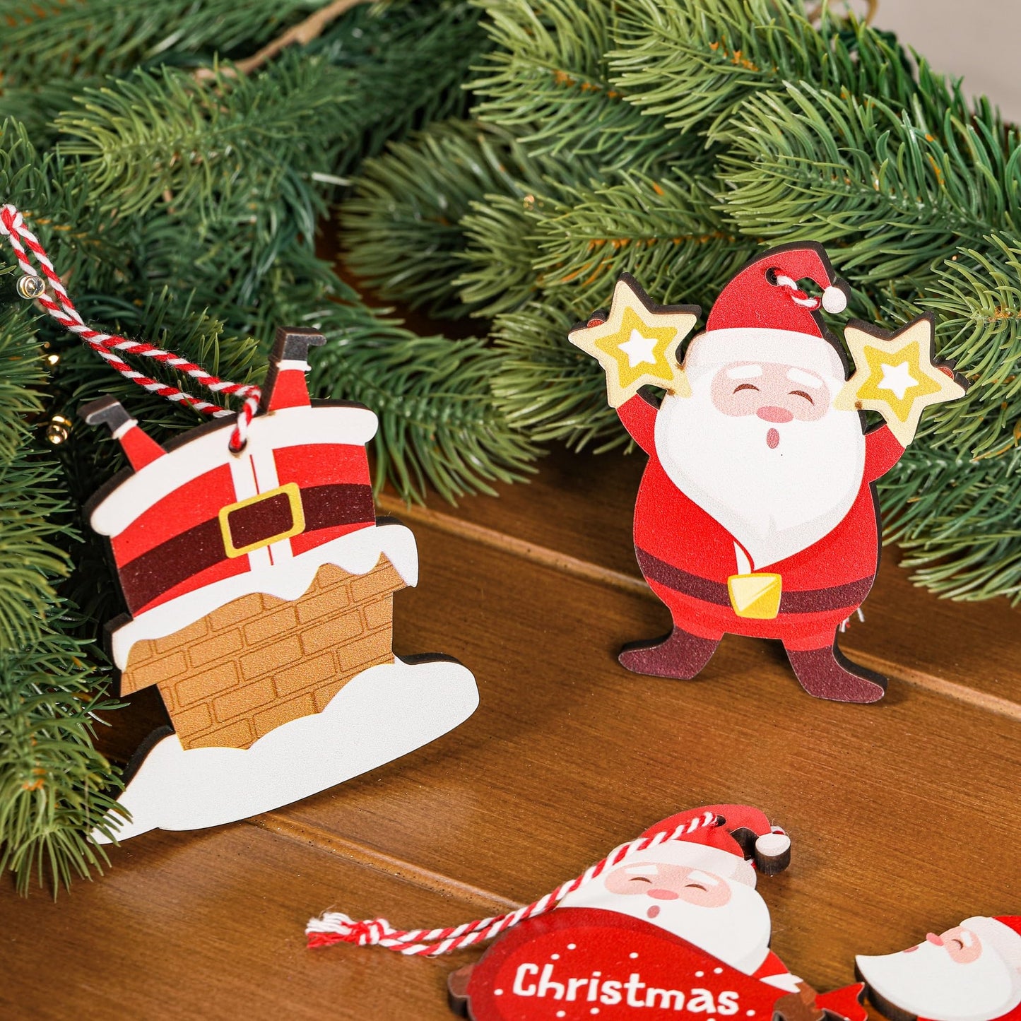 24pcs of Santa Claus Wooden Decorations