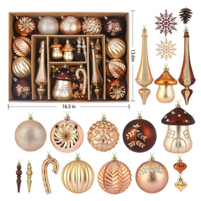 52pcs Bronze Copper Gold Forest Theme Christmas Tree Ornaments Set