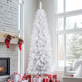 SHareconn 4ft Prelit Artificial Hinged Slim Pencil Christmas Tree with Warm White Lights, Full Branch Tips, Perfect Choice Decoration for Xmas Holiday, 4 FT, White - SHareconn