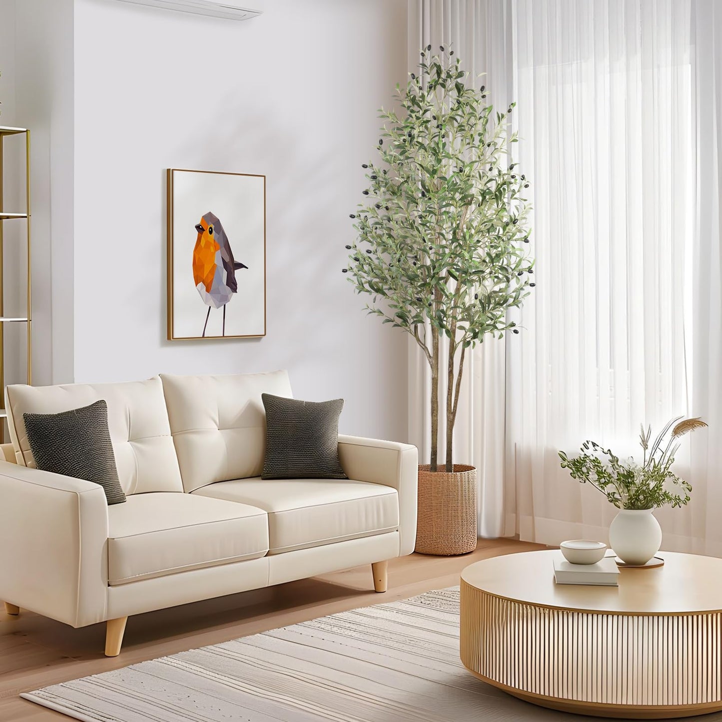 Artificial Olive Tree, Fake Olive Tree with Lifelike Olive Leaves, Faux Olive Tree Indoor Outdoor for Home Living Room Bedroom Balcony Corner Office Garden Decor