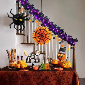 2 Pcs Halloween Black Garlands Decorations with Color Lights and Timer-6FT - SHareconn