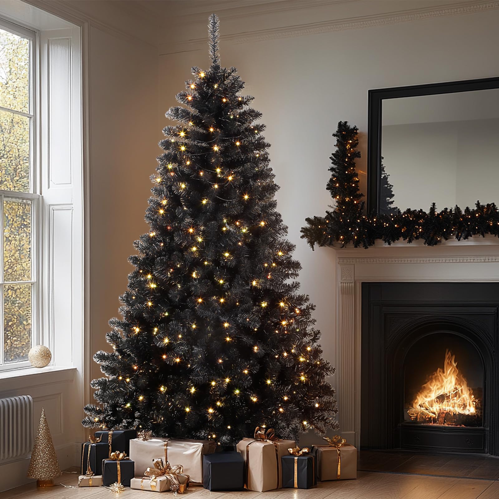 SHareconn 6ft Prelit Premium Artificial Hinged Christmas Tree with 250 RGB Lights, 952 Branch Tips and Foldable Metal Stand, Perfect Choice for Xmas Decoration, 6 FT, Black - SHareconn