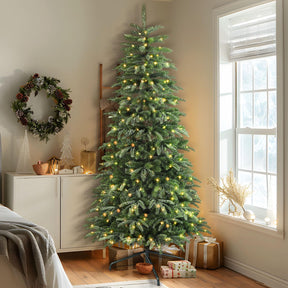 9ft Prelit Artificial Hinged Upgraded Christmas Tree with Remote, 660 Pre-Lit Multi-Color RGB Lights and 1975 PE & PVC Branch Tips, Perfect Choice for Xmas Decoration, 9 FT - SHareconn