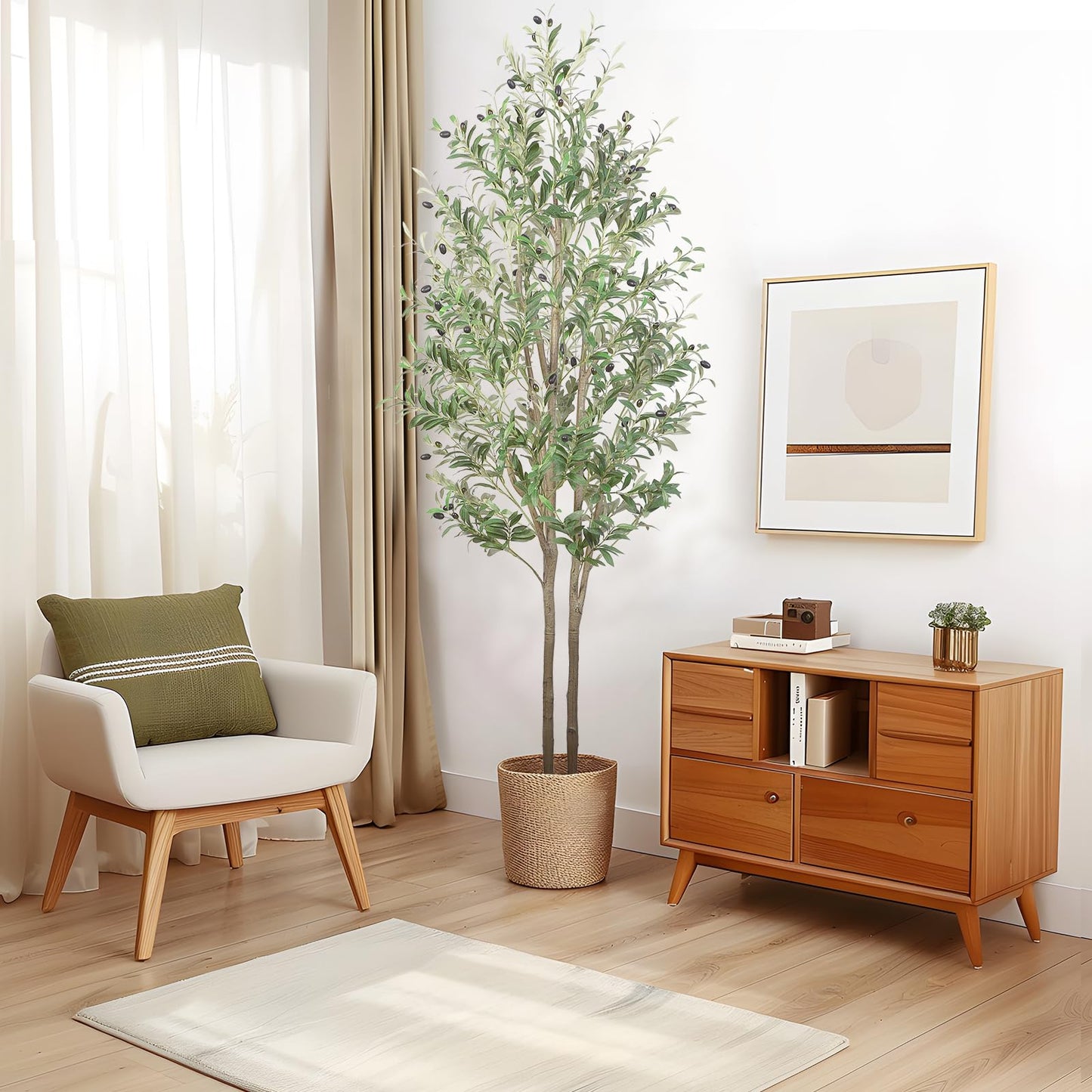 Alupssuc Olive Tree Artificial Plants with Lifelike Olive Leaves, Outdoor Indoor Fake Plants for Home Living Room Bedroom Balcony Corner Office Garden Decor, 150CM