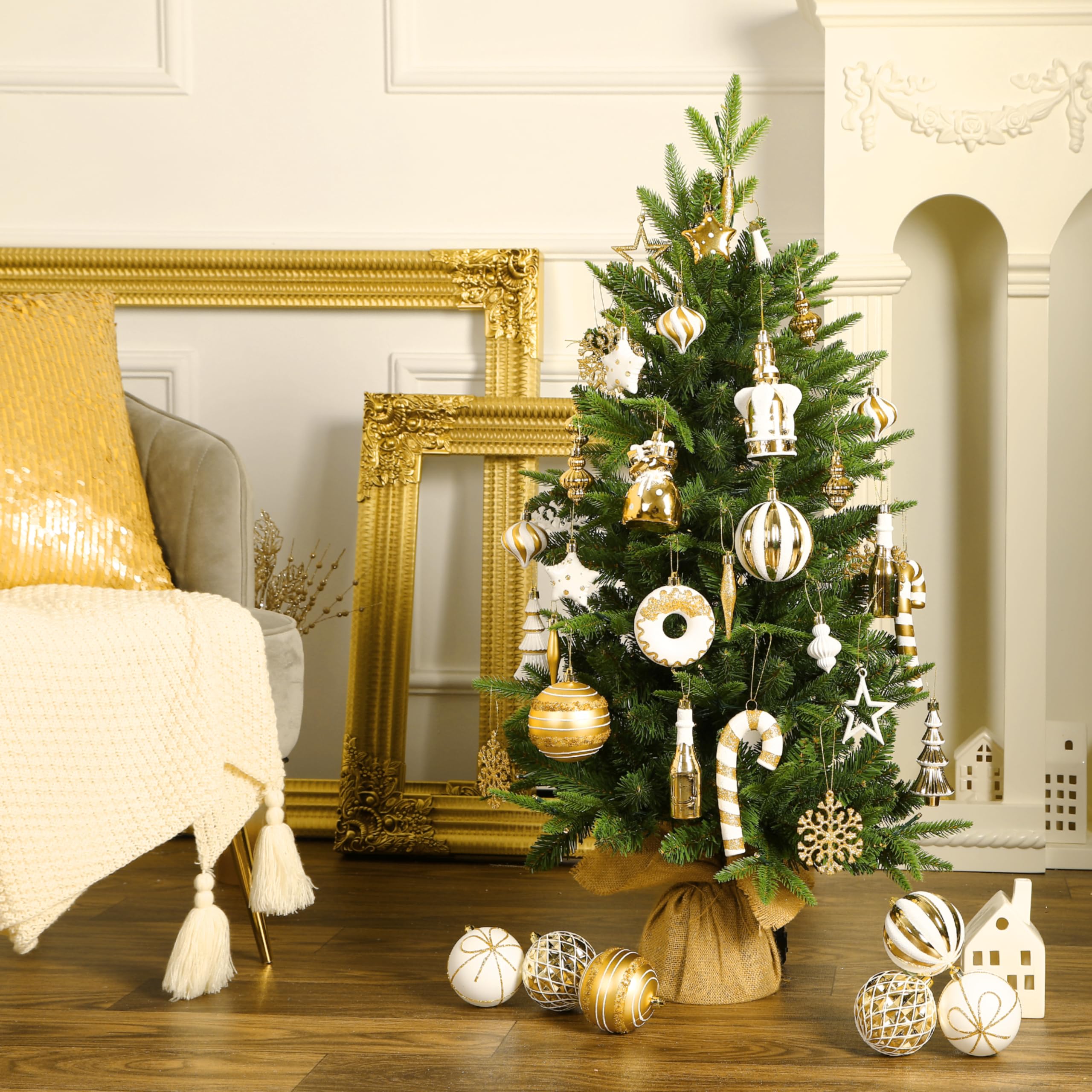 70 Pcs Christmas Ball Ornament Set, White and Gold