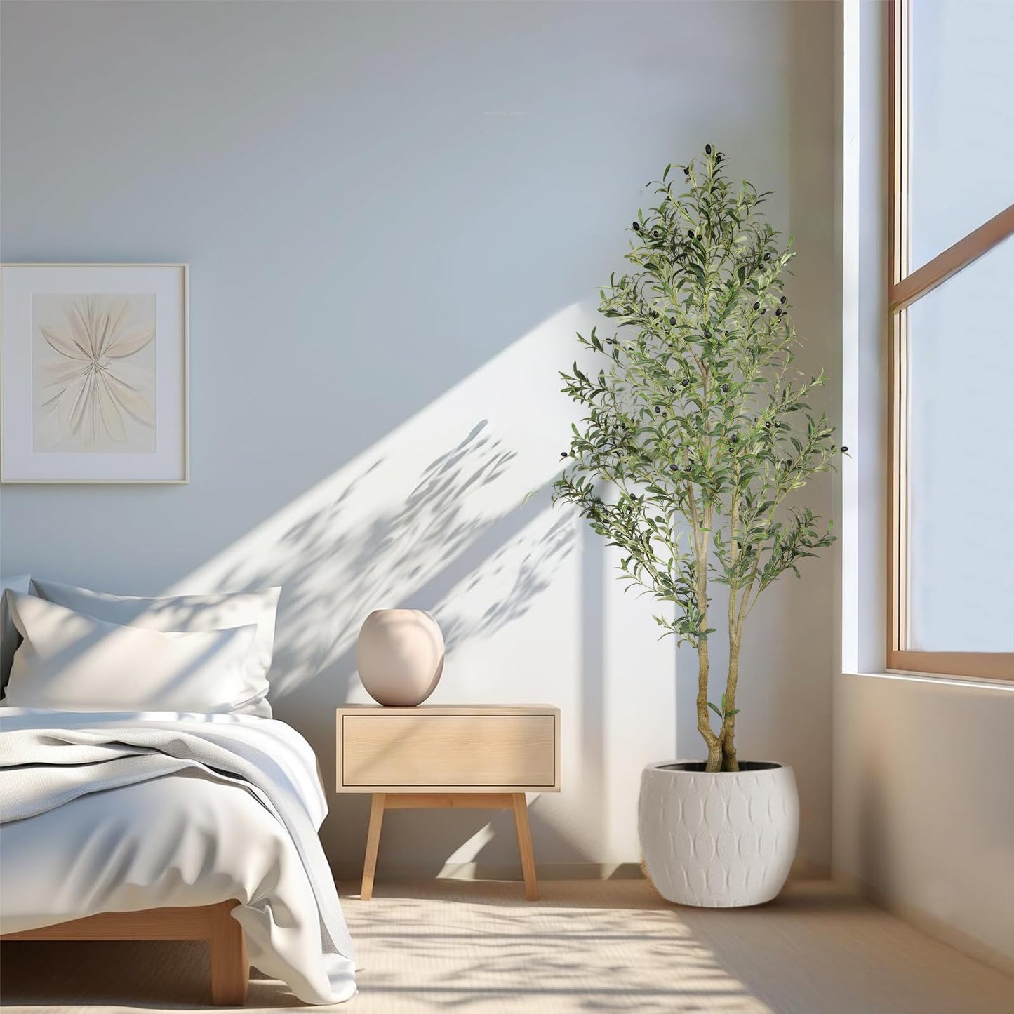 Alupssuc 4FT Artificial Olive Tree, Faux Olive Tree with Curved Trunk & Lifelike Leaves in White Pots, 120cm