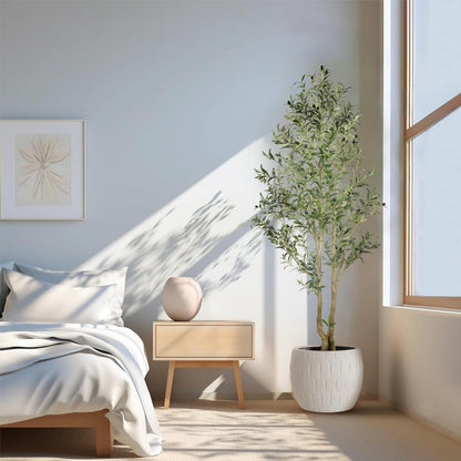 Alupssuc 4FT Artificial Olive Tree, Faux Olive Tree with Curved Trunk & Lifelike Leaves in White Pots, 120cm