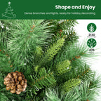 SHareconn 9ft Prelit Artificial Hinged Christmas Pine Tree with Remote Control, Pre-Lit 470 Led Color Changing RGB Lights, Pine Cones, Perfect Choice for Xmas Decoration, 9FT - SHareconn